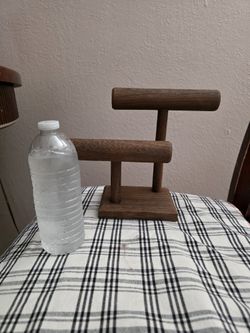 Wood bracelet display.