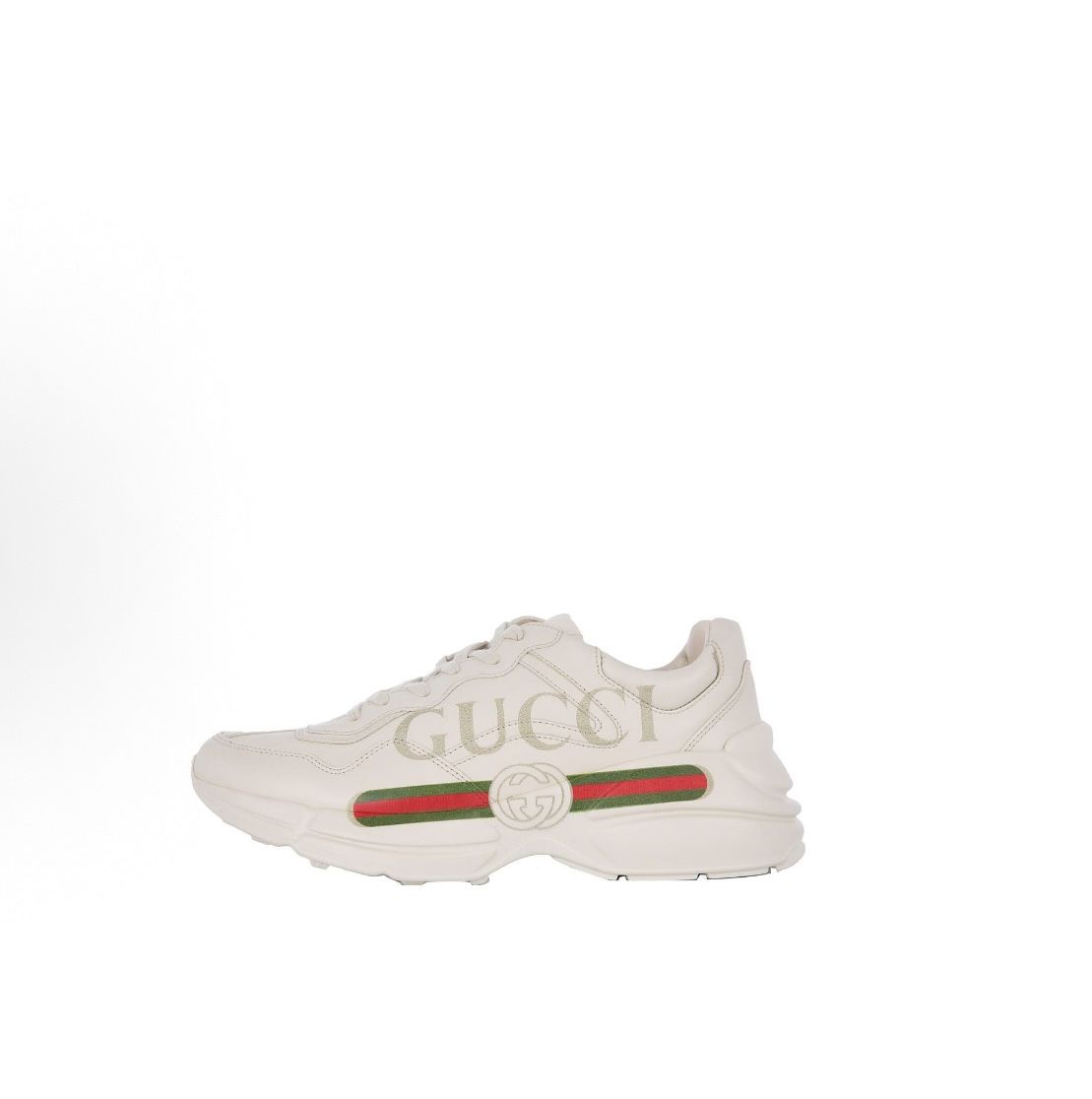 GUCCI Gucci Rhyton Leather Logo Lace Round Toe Non-slip Wear-resistant Low-top Toddler Shoes Ivory Infants and Toddlers(114)82