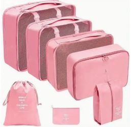 New! 7pcs Travel Organizer Set - Durable polyester packing cube Pink