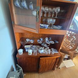 Wooden Display Cabinet with Glass Shelves