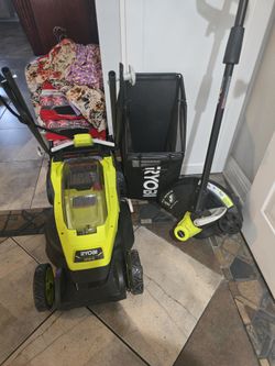 Mini Ryobi lawn mower with battery  & weed eater