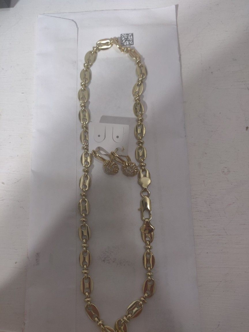 Set De Arete Y Gargantilla Oro Laminado