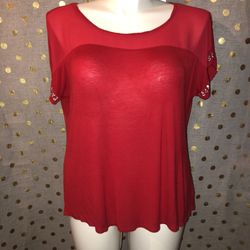 Faith And Joy Size XL Red  Embellished Shirt BUST: 40” LENGTH : 22”