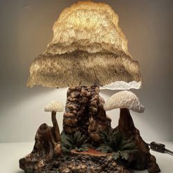 Vintage 1960 Magic Mushroom Lamp by The Magic Mushroom Company w/Coral Lampshade