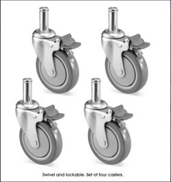 Uline- Polyurethane Casters Wheels for Wire Shelving Units - Set of 4, Chrome (H-1205WH-C)
