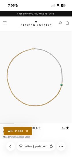 Two tone, box chain link, emerald stone
