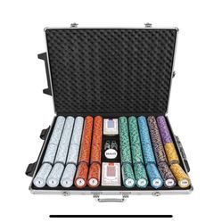 1000pc Monte Carlo Poker Club 14g Clay Chip Set W/Rolling Case Chips