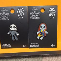Disney NBX Sally & Jack Skellington Ragdoll Style Enamel Metal Pin Combo Set 
