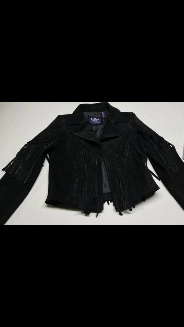Black 100% Suede Tasle Fringe Coat