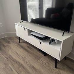 TV Stand White With Drawer And Cabinet