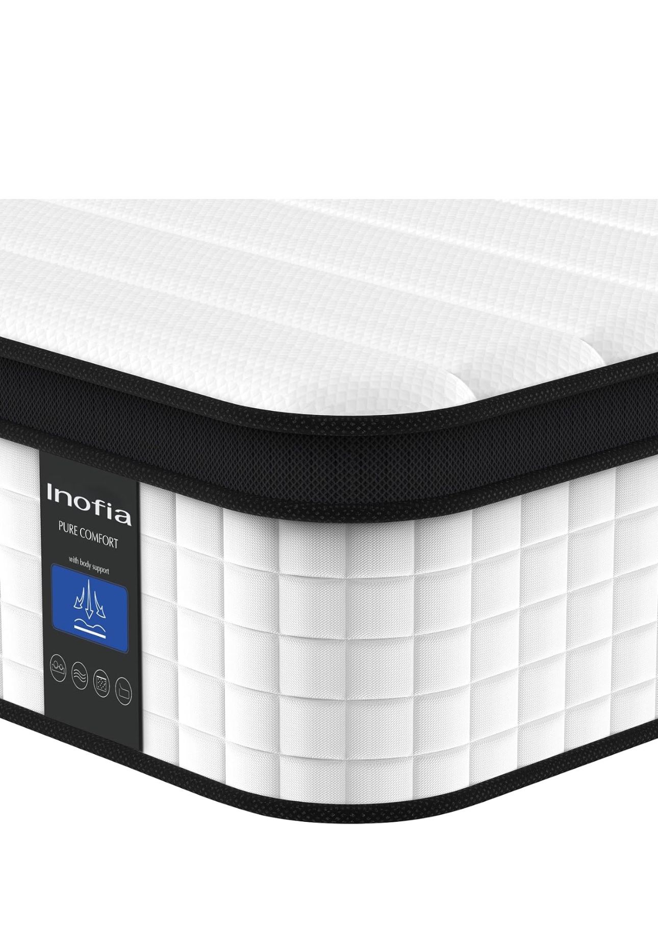 Inofia Twin Mattress, 12 Inch Hybrid Innerspring Single Mattress Cool Bed with Breathable Soft Knitted Fabric Cover