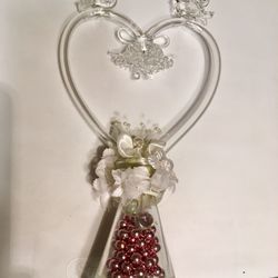 Blown glass heart centerpieces. Can also be used as caketop