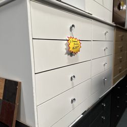 White Eight Drawer With Diamond Knobs Dresser 