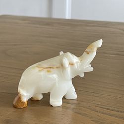 White Stone Marbled Carved Elephant Lucky Elephant