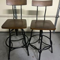 2 metal wood swivel stools