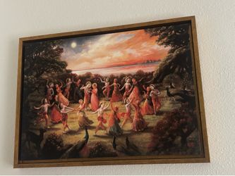 KRISHNA ISKCON Framed Art Stretch Canvas Yoga Meditation Spiritual Decor