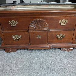 This is a Queen Anne-style lowboy or dresser base, likely made of solid cherry or mahogany wood. 