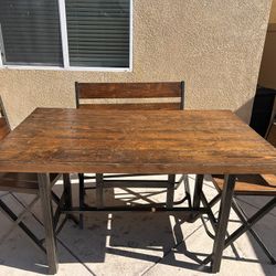 Wooden Dining Table With Bench And 2 Chairs 