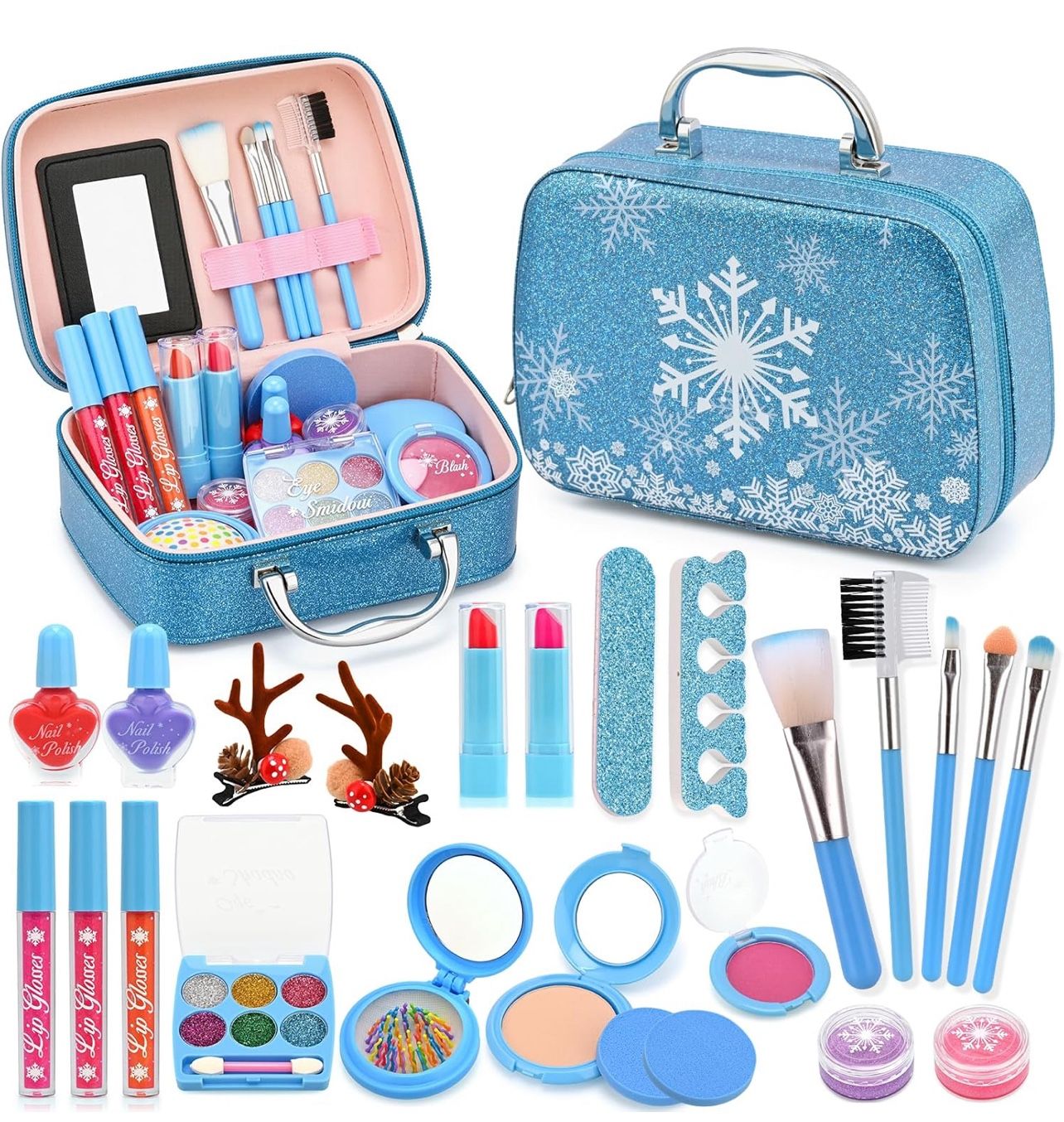 Real Washable Makeup Kit for Girls - Non-Toxic Kids Play Make Up Set Toy for Toddlers Children