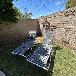 Set Of Vintage Pool Patio Loungers Gray And White