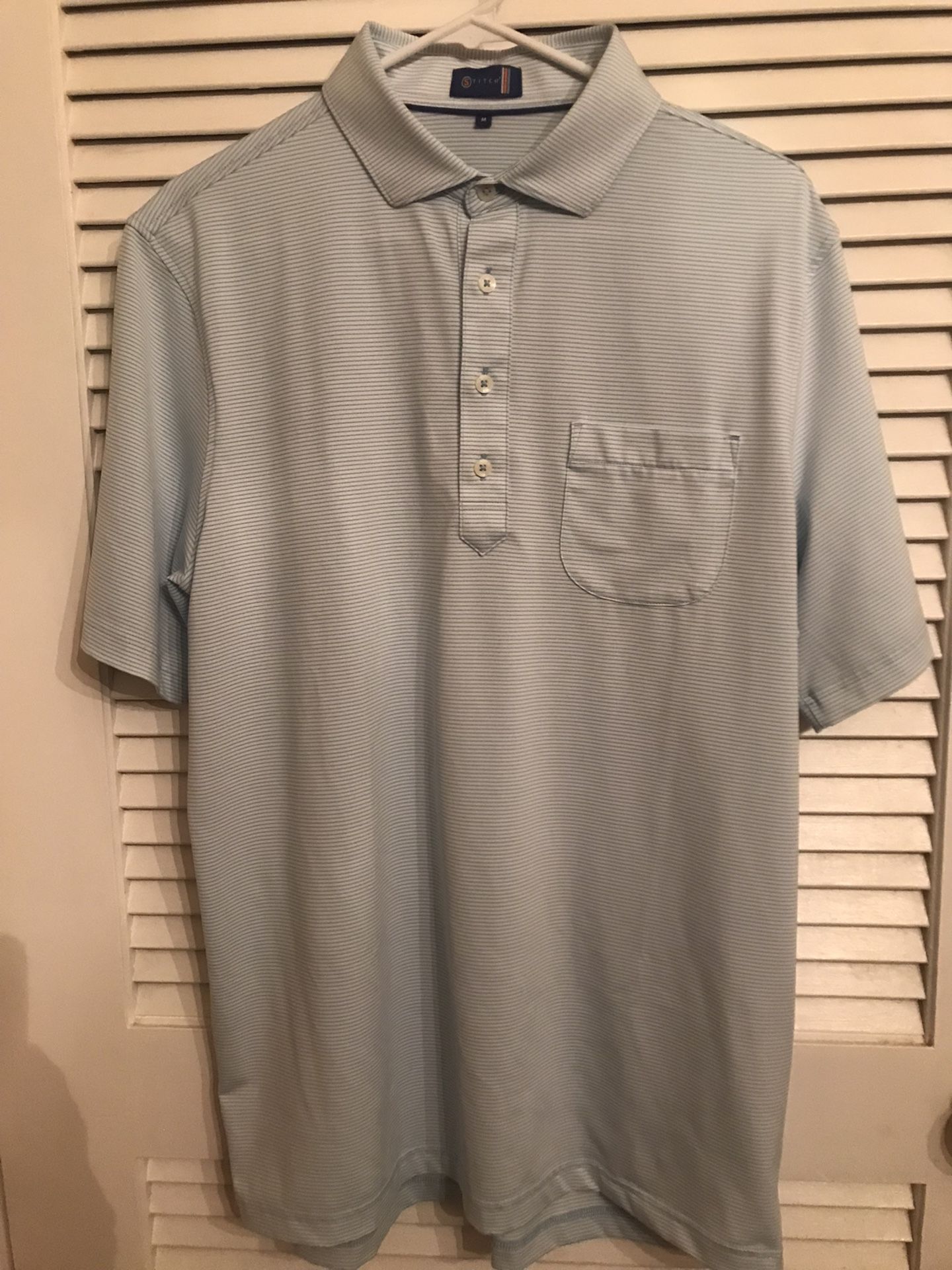 Mens Stitch Blue/White Golf Polo Shirt Logo M