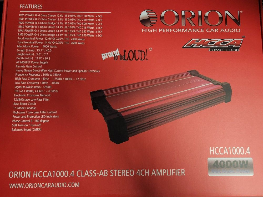 Orion HCCA1000.4 4 X 150W RMS at 4 Ohms Competition Class AB Amplifier