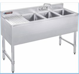 New Durasteel 3-Compartment Stainless Steel Bar Sink