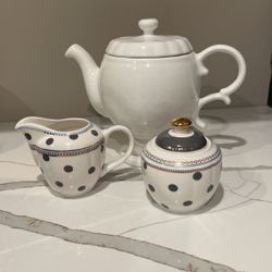 Tea Pot W/sugar &creamer White&gray