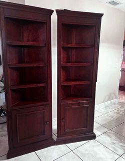 Pair Of Corner Bookshelves 23.5”Lx16”Wx73”H