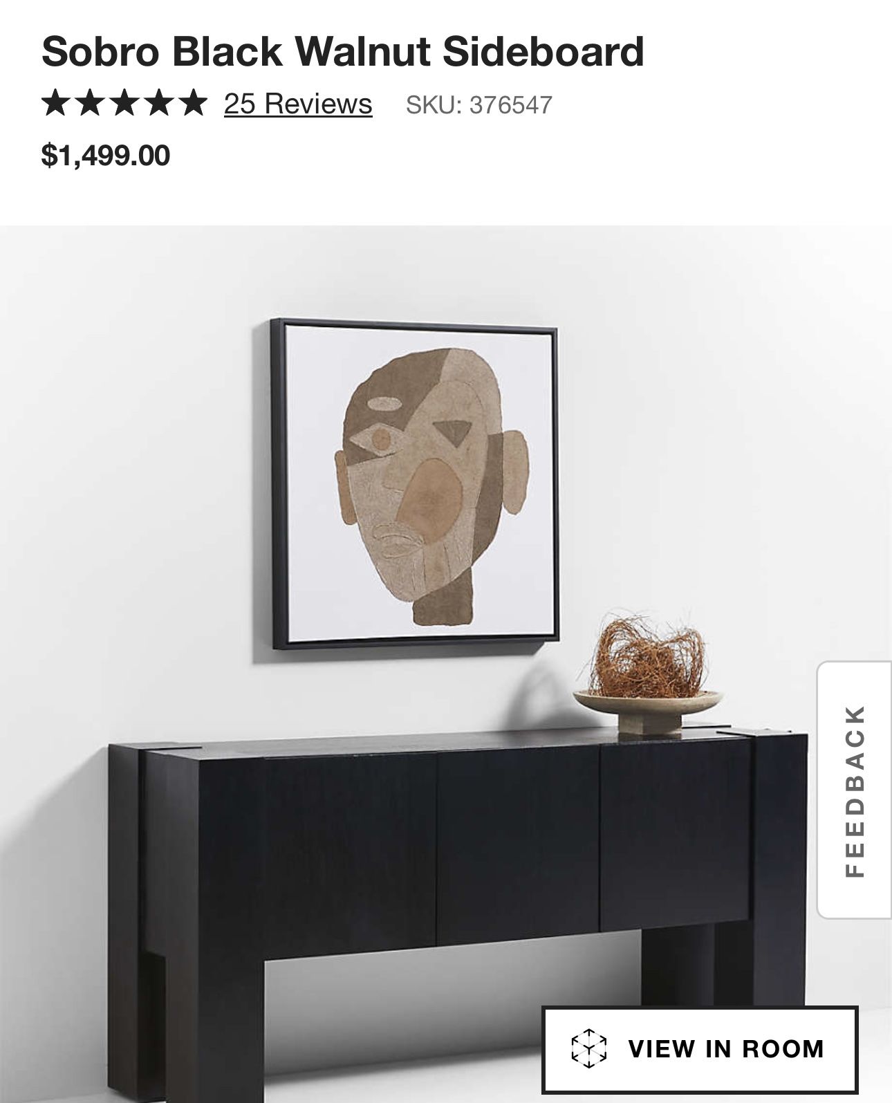 New In Box Crate&Barrel Sobro Black Walnut Sideboard
