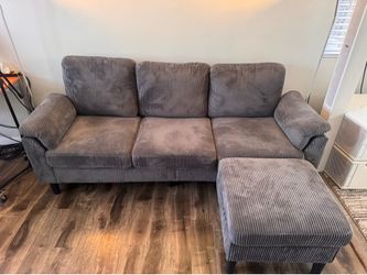 Navy Blue 3-Seat Sofa with Matching Ottoman – Easy to Move