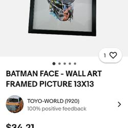 BATMAN FACE - WALL ART FRAMED PICTURE 13X13