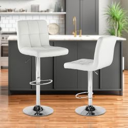 NEWBULIG Bar Stools Set of 2, Counter Height Barstools,Square Seat Cushion Barstool with Back, Height Adjustable PU Leather Swivel Barstool with Footr