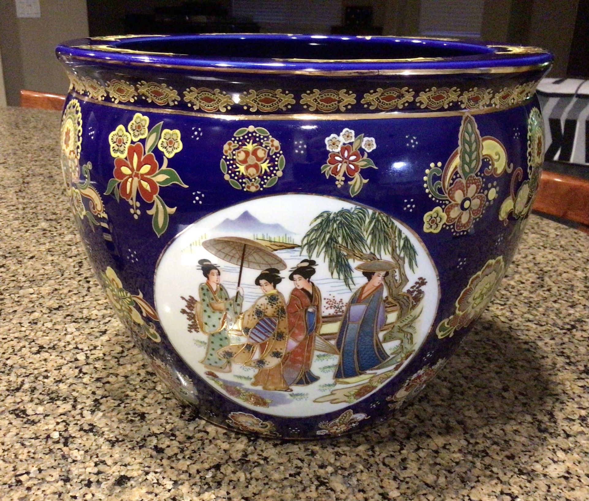 Large 12” Decorative Ceramic Hand Painted Pot