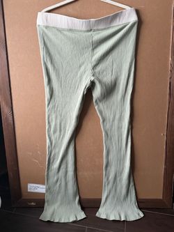 Ribbed Knit Flare Pants Light Green