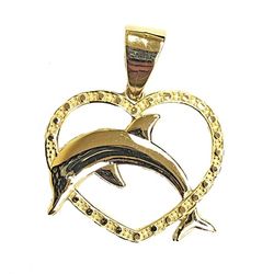 Heart with elephant pendant 14K REAL YELLOW GOLD.