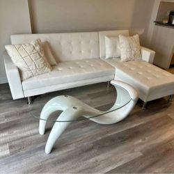 White Sectional Sofa Leather Grain New Open Box