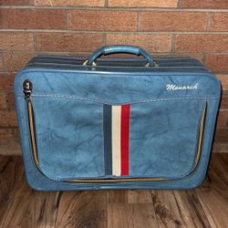 Vintage Monarch suitcase Stripe Case Bag Luggage Travel Overnight 1970s Retro