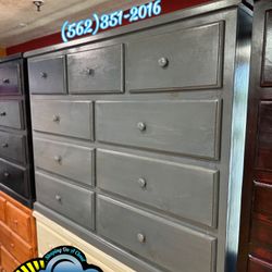 New 9 Drawer Wide Grey Solid Stand Dresser 