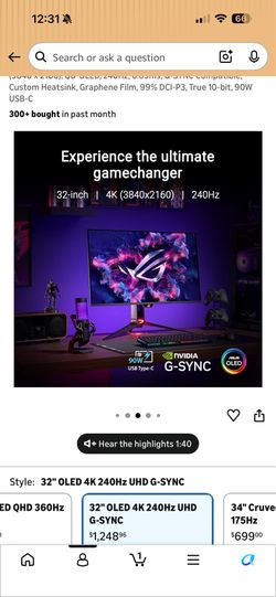 ASUS ROG Swift Oled PG32UCDM3 4k  32 inch" QD-Oled 240 HZ  NVIDIA G-Sync Gaming