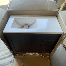 Glacier Bay Bannister 37 in. Single Sink Dusk Bath Vanity with White Cultured Marble Top (Assembled)