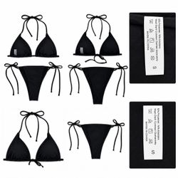 Brand New Black String Bikini Set – Size Small – Classic Tie Side Swimsuit