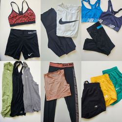 18pcs: Adidas, Nike, New Balance tops, shorts, sports bras, tights sz XS-S