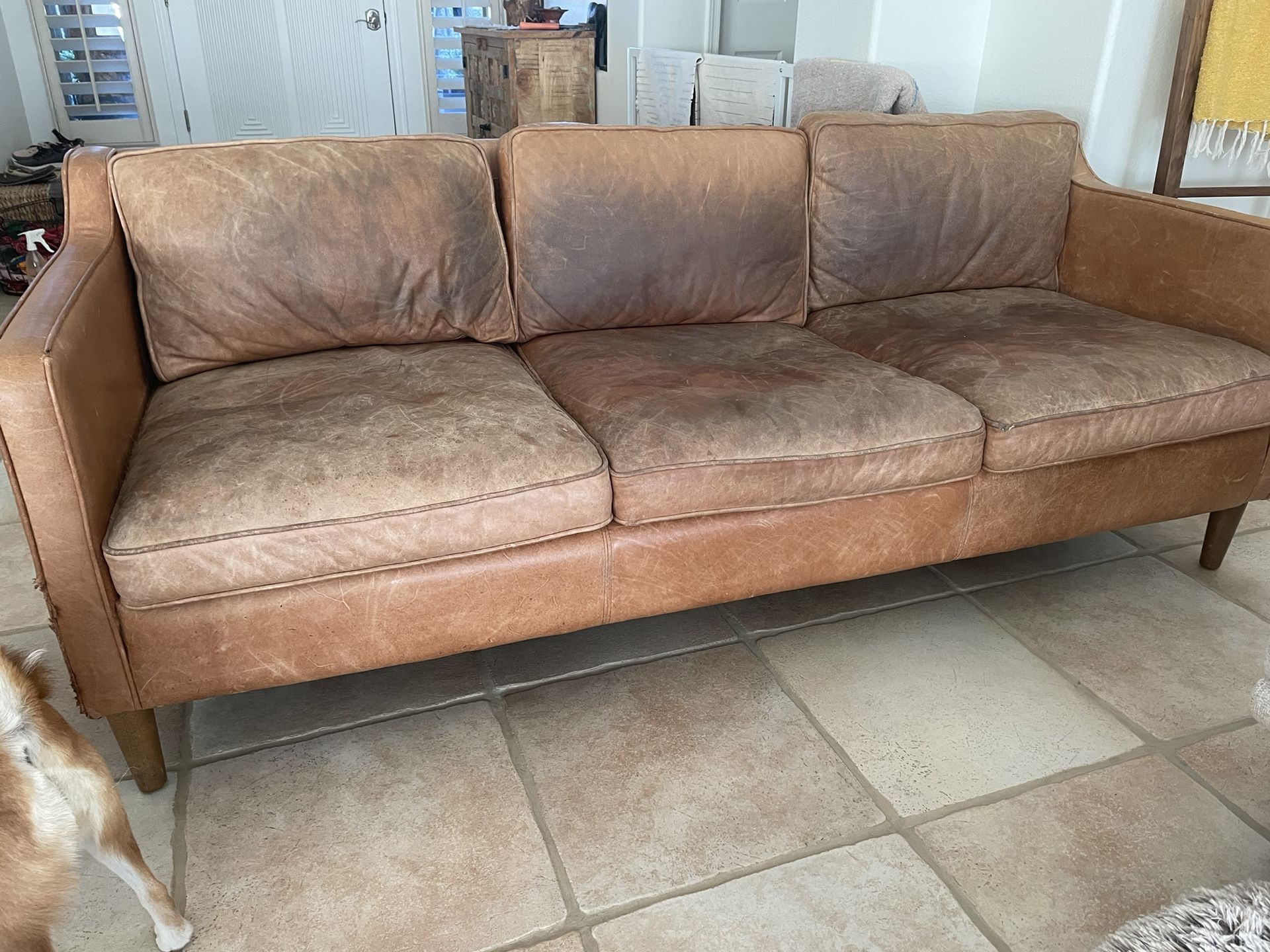 West elm Top Grain leather Sofa- Worn
