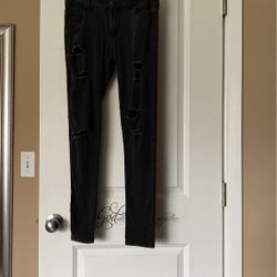 Black Distressed Ripped Jeans, Size 7