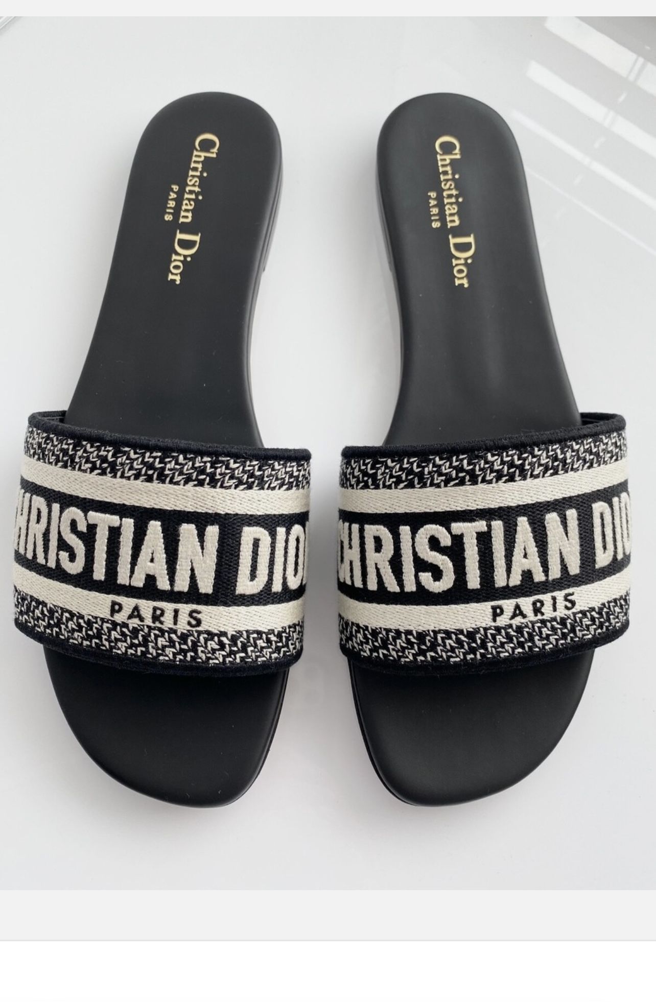 Christian Dior black fabric dway slides sandals shoes, size 8 & 9, New