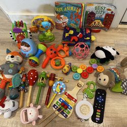 0-6 months baby essentials. Rattles, Teether,high chair toys