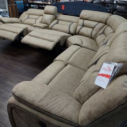 New Sectional Sofa With Three Power Recliners In faux Suede 