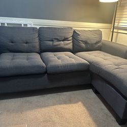 Charcoal Gray fabric sectional sofa with chaise