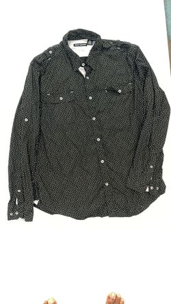DKNY Black Button-Down Shirt with White Micro Dot Print
